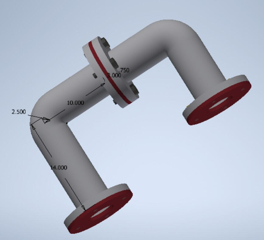 Flanged Pipe Assembly - Multi-elbow piping system with bolted flange connections and gasket seals. Modeled with standard pipe fittings and dimensional annotations.